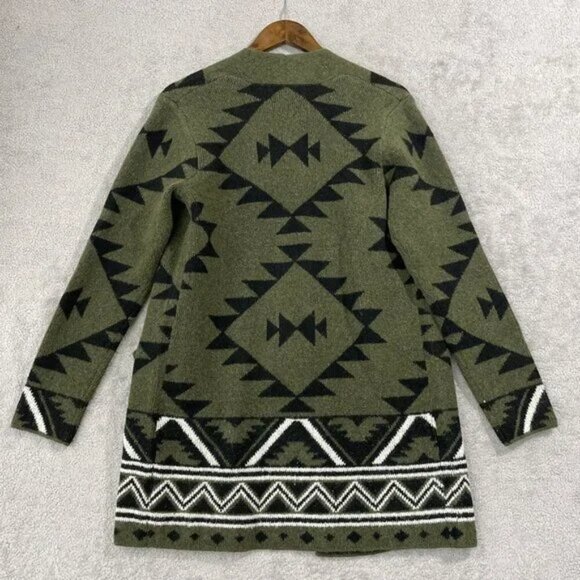 Nwt Frye Women's XS Green Aztec Pattern Open Front Long Cardigan - Picture 3 of 7